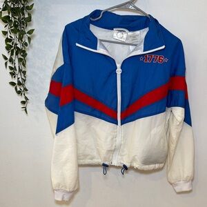VTG 80s/90s 33 revolutions 1776 Red White Blue cropped windbreaker zipped jacket